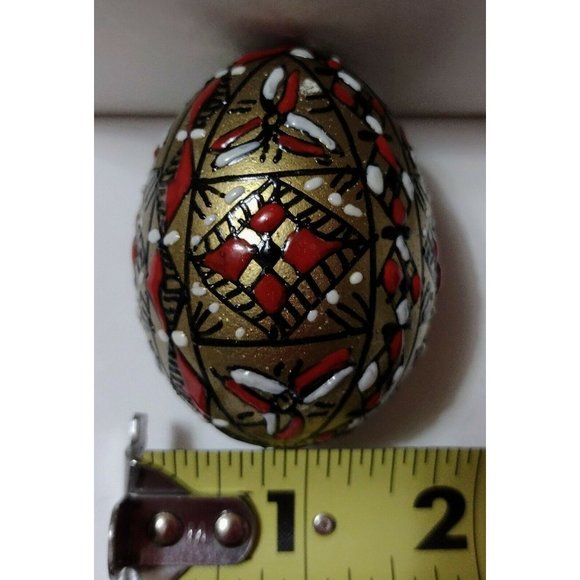 Romanian Pysanky Hand Painted Real Easter Egg Gold Base Multi-color Swirls Lines - Picture 4 of 5
